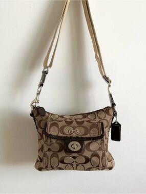Coach Brown Canvas monogram Crossbody Leather mini bag purse